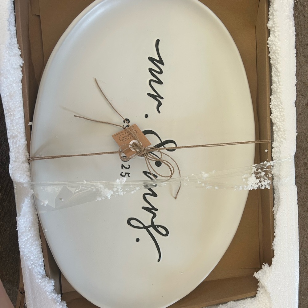 Mud Pie White Ceramic Platter with Script